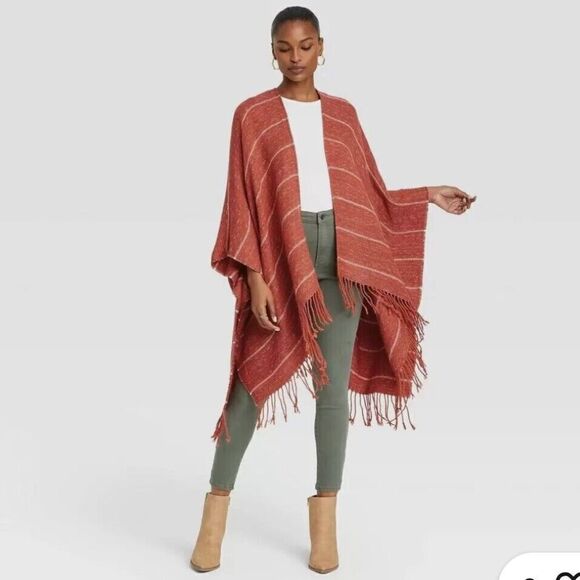 Universal Thread Sweaters - Universal Thread Women’s Wrap Jacket Stripe One Size Rust Color